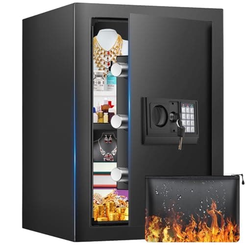 16.54 Inches Tall Safe Box, 2.5 Cuft Home Safe with Fireproof Waterproof Bag, Anti-Theft Digital Security Lock Box with Smart Alert System, Removable Shelf, Mute Function, Document Safes for Jewelry - Image 1