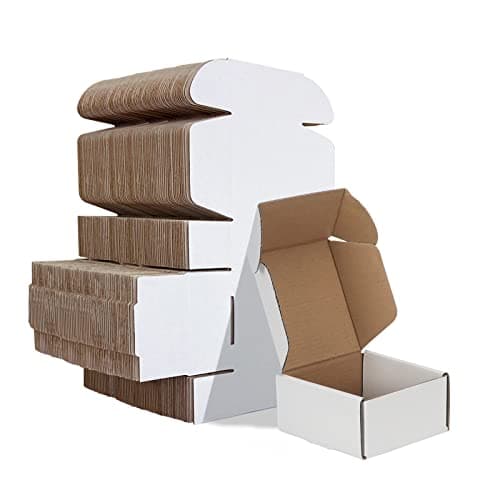 HORLIMER 4x4x2 inches Shipping Boxes Set of 100, White Corrugated Cardboard Box Literature Mailer - Image 1