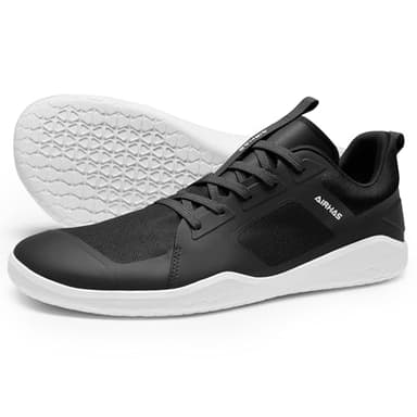 AIRHAS Men's Barefoot Shoes Zero Drop Workout Minimalist Gym Shoes for Men Deadlift Cross Training Sneakers (Black/White,10.0) - Image 1