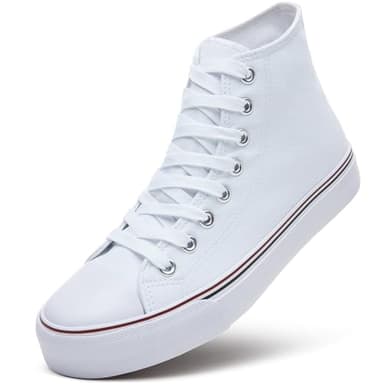 ZGR Womens High Top Canvas Sneakers,Lace up Canvas Shoes,Casual Tennis Walking Shoes(White.US7) - Image 1