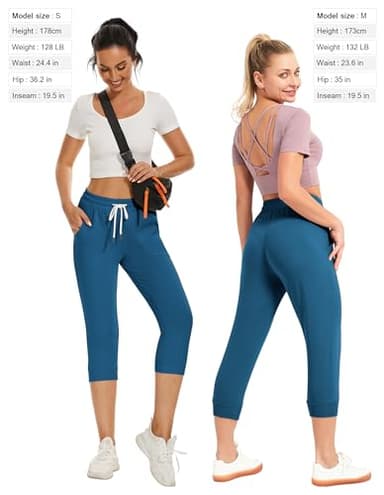 SPECIALMAGIC Women's Sweatpants Capri Pants Cropped Jogger Running Pants Lounge Loose Fit Drawstring Waist with Side Pockets Steel Blue+Ocean Bue X-Large - Image 2