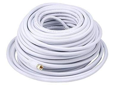 Monoprice 100ft RG6 (18AWG) 75Ohm, Quad Shield, CL2 Coaxial Cable with F Type Connector - White - Image 1