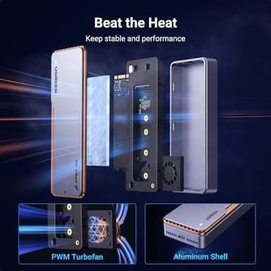 UGREEN 40Gbps M.2 NVMe Enclosure with Cooling Fan, Anti-Drop SSD Enclosure for MacBook, Aluminum M.2 Enclosure Support M/B+M Key Size 2280/2260/2242/2230 Compatible with Thunderbolt 3/4/USB4/3.2/3.1 - Image 3