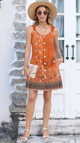 Disamer Summer Dresses for Women 2025 Sundresses Beach Swimsuit Coverups Vacation Sleeveless Button Down Spring Sun Dress,Floral Orange,Small - Image 6