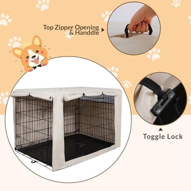 HiCaptain Dog Crate Cover 24.0" L x 18.0" W x 20.0" H with Breathable Mesh, Durable Heavy Duty Kennel Cover, Dual Zippered Panels, Windproof Waterproof UV-Resistant(Beige) - Image 6