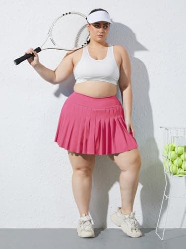 Moon Wood Women's Plus Size Pleated Tennis Skirt- Girls High Waist Athletic Golf Skirts with Shorts Hot Pink - Image 4