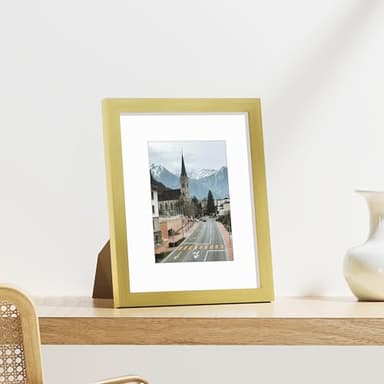 Vittanly 8x10 Picture Frames Set of 9, Shatter Resistant Plexiglass, Display 5x7 Pictures with Mat or 8x10 without Mat, Photo Frames for Wall or Tabletop, Engineered Wood, Gold - Image 2