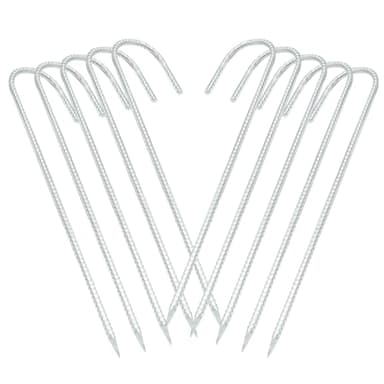 Baudelun 10PCS 12Inches Ground Rebar Stakes, Windproof and Collision Proof Heavy Duty J Hook Tent Anchor, Galvanized, Silver - Image 5