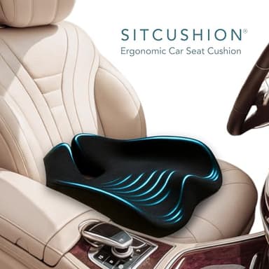 SitCushion Car Seat Cushion for Driving — Orthopedic Memory Foam Car Seat Pad for Sciatica, Tailbone, and Back Pain Relief for Long Drives. Bonus: with Extra Non-Slip/Washable Cover(Black) - Image 4