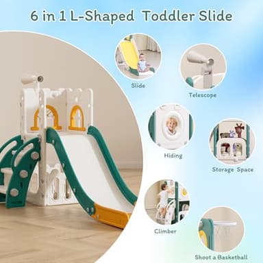 MOCUTEEN 6 in 1 Toddler Slide,Baby Playset for Indoor Outdoor Playground with Basketball Hoop,Storage and Telescope,Climbing Toys for Toddler Playground Playset - Image 2