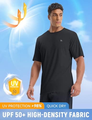 baleaf Men's UPF 50+ Sun Protection Shirts UV SPF Short Sleeve T-Shirts Rash Guard Quick Dry Lightweight Hiking Athletic Black 2XL - Image 2