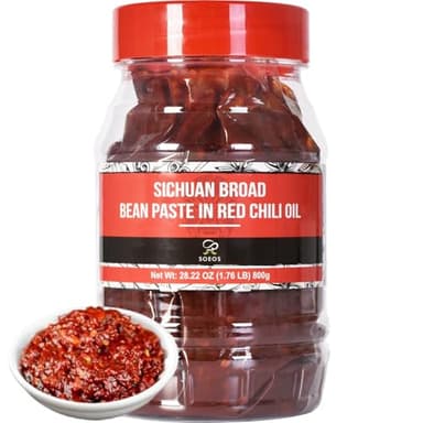 Soeos Sichuan Broad Bean Paste with Chili Oil 28.22oz (800g), Hongyou Doubanjiang, Pixian Doubanjiang Chili Paste, Ingredient for Sichuan Cuisine, Fermented Bean Paste, Red Bean Paste, Chili Paste. - Image 1