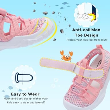 JOINFREE Toddler Girls Water Shoes Quick-Dry Sandals Sneakers Beach Surf Barefoot Lightweight Non-Slip Breathable Swim Shoes Sandals 9 Toddler Mesh MultiPink - Image 3