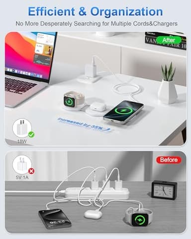 3 in 1 Wireless Charging Station for Apple Multiple Devices, Foldable Magnetic Fast Travel Charger, Compatible with MagSafe iPhone 16 15 14 13 12 Apple Watch & AirPod, Gift for Women - Image 6
