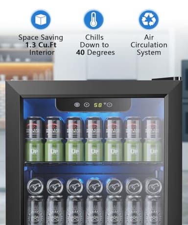 Joy Pebble Beverage Refrigerator Cooler 1.3 Cu.Ft, 12 Bottle 55 Can - Mini Fridge with Glass Door for Beer Drinks Wines,Freestanding beverage fridge with Adjustable Shelving - Image 2