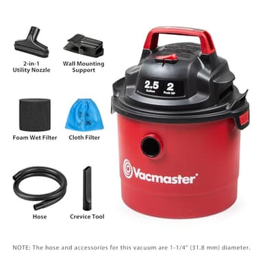 Vacmaster 2.5-Gallon* 2 Peak HP Wall Mountable Wet/Dry Vacuum – VOM205P 1101 - Image 2