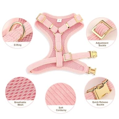 Didog Cute Small Dog Collar Harness & Leash Set, Adjustable Dog Collars and Leashes with Bowtie, Breathable Soft Mesh Padded Dog Vest for Puppies Small Dogs Walking,Pink, S - Image 6