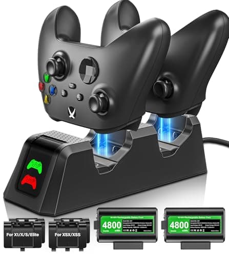 Rechargeable-Battery-Pack-for-Xbox-Controller, 2x4800mWh Batteries Pack with Charging Station for Xbox One/Xbox Series X|S Xbox One S/Xbox One X/Xbox One Elite Controller Charger Dock Accessories