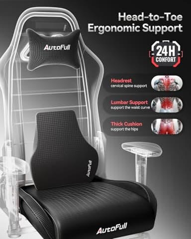 AutoFull C3 Gaming Chair, Racing Style Gaming Chair with Ergonomic Lumbar Support,Adjustable High Back PU Leather PC Chair with Footrest,Black - Image 4