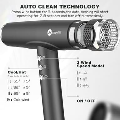 slopehill Professional Ionic Hair Dryer with Diffuser - Lightweight, Compact, Powerful & Fast Salon Blow Dryer with High Speed Brushless Motor for Travel, Women & Men (Ceramic, Black) - Image 4