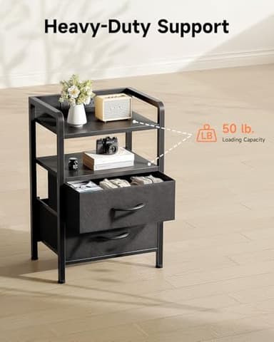 Lazzanto Night Stand Bedside Charger Bedroom - Nightstand with Charging Station & LED Light Strip, Night Stand with Storage Shelf & 2 Fabric Drawers, Morden End Table with U-S-B Ports & AC Outlets - Image 7