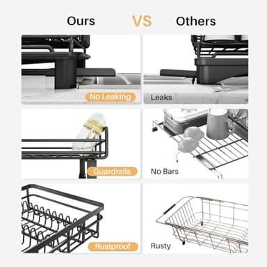 SNTD Dish Drying Rack - Extendable Dish Rack, Large Sink Drying Dish Drainer for Kitchen Counter, Stainless Steel Dish Strainer with Utensil Holder (Black - Image 4