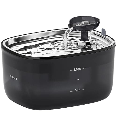 Stouchi Stainless Steel Pet Water Fountain - 85oz/2.5L, LED Light, Ultra-Quiet Cat & Dog Dispenser, Multiple Pets, Black - Image 1
