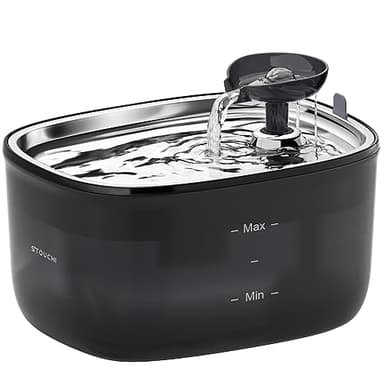 Stouchi Stainless Steel Pet Water Fountain - 85oz/2.5L, LED Light, Ultra-Quiet Cat & Dog Dispenser, Multiple Pets, Black - Image 1