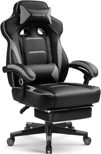 GTPLAYER Gaming Chair with Footrest, Big and Tall Game Chair 350lb Racing Style Computer Chair, Ergonomic Executive Office Chair High Back with Lumbar Support and Recliner, Light Gray - Image 1