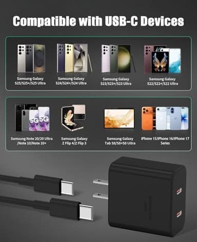 2Port 45W Super Fast Charger Type C for Samsung S25 Ultra/S24, PD3.0 USB C Android Phone Charger Fast Charging Block with 6FT/10FT Type C Cord for Samsung Galaxy S25+ Plus/S24+/S23/S22 Ultra/iPhone 16 - Image 6