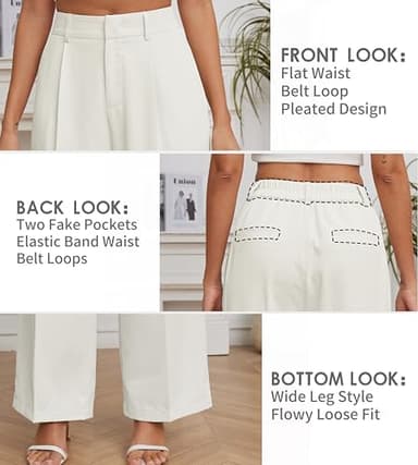 FUNYYZO Women Suit Pants Wide Leg Pants High Elastic Waisted in The Back Business Work Trousers Long Straight White - Image 4