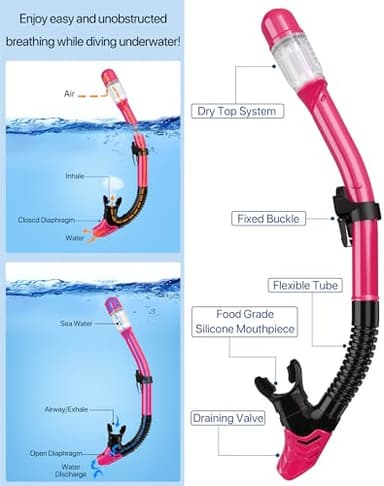 Ubekezele Snorkeling Gear for Adults Men Women,4 in 1 Snorkel Set with Panoramic View Diving Mask Anti-Fog Anti-Leak,Dry Top Snorkel,Fins and Travel Bag for Swimming,Snorkeling and Travel Diving - Image 3
