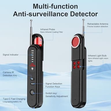 Aleanu Hidden Camera Detector, 2025 Hidden Bug and Device GPS Detector for Trave, Hotels, Home, Office, 6 Levels Sensitivity - Image 2