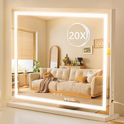 HIEEY Lighted Makeup Mirror, Hollywood Vanity Mirror with Lights, Three Color Lighting Modes, with 4in 20X Magnification Mirror, Smart Touch Control, 360°Rotation (22.8in,White) - Image 1