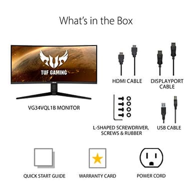 ASUS TUF 34 Inch Curved Gaming Monitor - WQHD (3440x1440), 165Hz, 1ms, Extreme Low Motion Blur, FreeSync Premium, Eye Care, Height Adjustable, DisplayHDR 400, DisplayPort, HDMI, USB - VG34VQL1B - Image 7