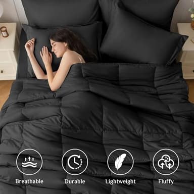 JOLLYVOGUE California King Comforter Set, Ultra-Soft Bed in a Bag Cal King Size 7 Pieces, Oeko-TEX Certified Bedding Set with Down Alternative Comforter, Sheets, Pillowcases & Shams, Black - Image 2