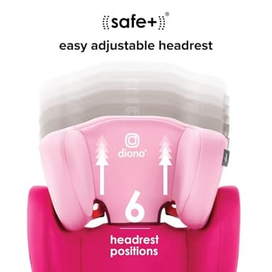 Diono Cambria 2 XL, Dual Latch Connectors, 2-in-1 Belt Positioning Booster Seat, High-Back to Backless Booster, Space and Room to Grow, 7 Headrest Positions, 8 Years 1 Booster Seat, Pink - Image 8
