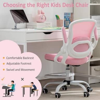Kids Desk Chair,Ergonomic Study Chair with Adjustable Height,Swivel Mesh Desk Chair with Wheels,Home Office Chair for Children in Home Bedroom Pink - Image 4