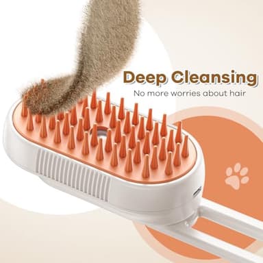 Cat Steam Brush for Shedding, 4 in 1 Rechargeable Steam Brush for Cats and Dogs, Anti-Static, Massage, Cleaning, Shedding & Combing All In One Ear Wax Removal Tool Camera (white Orange) - Image 3