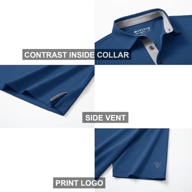 M MAELREG Mens Pique Polo Shirts Short Sleeve Performance Moisture Wicking Quick Dry Casual Golf Shirts for Men Blue - Image 4