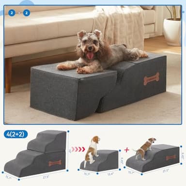 Dog Stairs 4 Steps for Small Dogs and Cats to Get on High Beds, Couch or Car, Pets Can Climb, Sit, Lie Down or Perch to Look Out Windows on The Spliceable Ramp, Provides Support, Grey(19" H) - Image 2