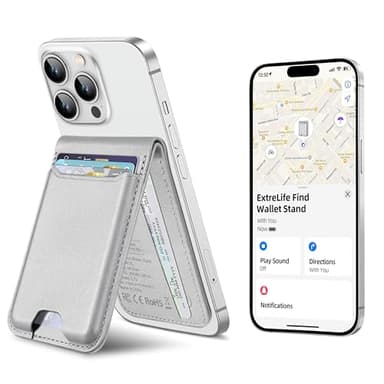 ExtreLife for Magsafe Wallet, Works with Apple Find My, Strongest Magnetic Wallet for iPhone 16/15/14/13/12 Series, Magnetic Card Holder with Adjustable Stand, 6 Cards Holder, Vegan Leather, Gray - Image 1