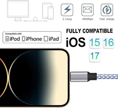 DAZHWA iPhone Charger 3pack 6ft MFi Certified Best New Nylon Braided Lightning Cable Cell Phone Fast Charger Cord Compatible with iPhone14/13/12/11Pro Max/XS/XR/X/8/7/6/5/SE/iPad More - Image 7