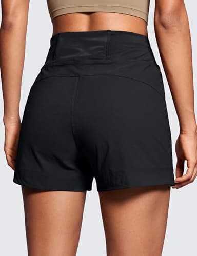 CRZ YOGA Women's Lightweight Mid Rise Hiking Shorts 4'' - Stretch for Athletic Summer Travel Outdoor Golf with Zip Pockets Black Medium - Image 2