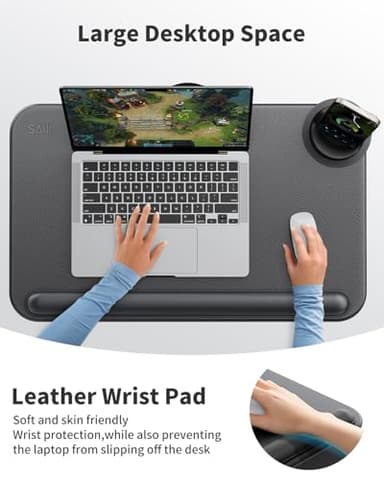SAIJI Laptop Lap Desk - Fits Up to 17" Laptops, Lightweight Lap Tray Table Stand with Soft Leather Wrist Pad, External Monitor Holder, Lap Desk with Cushion for Home Office Working/Gaming On Couch - Image 3