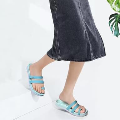 KuaiLu Womens Slides Sandals With Arch Support Comfort Plantar Fasciitis Yoga Mat Cushion Sandals Fashion Summer Beach Walking Adjustable Ladies Flat Orthotic Slip On Sandles LightBlue Size 8 - Image 2