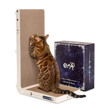 UniBlissy Cat Scratcher, 25.3 Inch Double Sided L Shape Cat Scratching Board, No Assembly Cat Scratch Pads with Ball Toy, Cat Scratchers for Indoor Cats & 3X Catnip, Large - Image 1