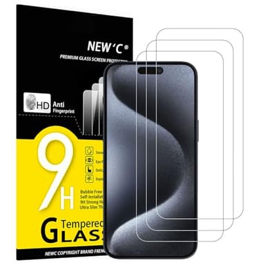 NEW'C 3 Pack Designed for iPhone 16 Plus, iPhone 15 Pro Max, iPhone 15 Plus Screen Protector (6.7 inches), Enhanced Tempered Glass Protection,Case Friendly Ultra Resistant - Image 1