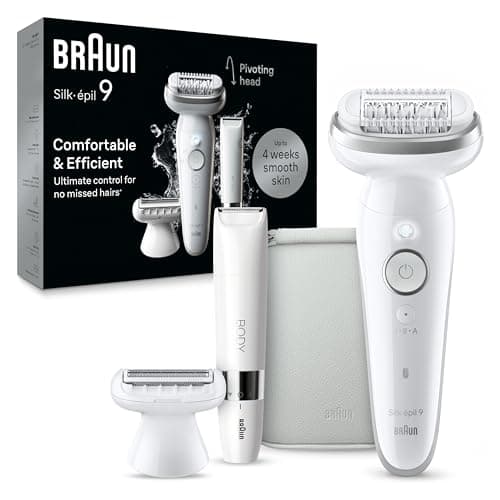 Braun Silk-épil 9 Epilator, Pivoting Head, Wet and Dry, Includes Body Trimmer, Shaver Head and Trimmer Comb,SES9-441 - Image 1