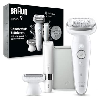 Braun Silk-épil 9 Epilator, Pivoting Head, Wet and Dry, Includes Body Trimmer, Shaver Head and Trimmer Comb,SES9-441 - Image 1